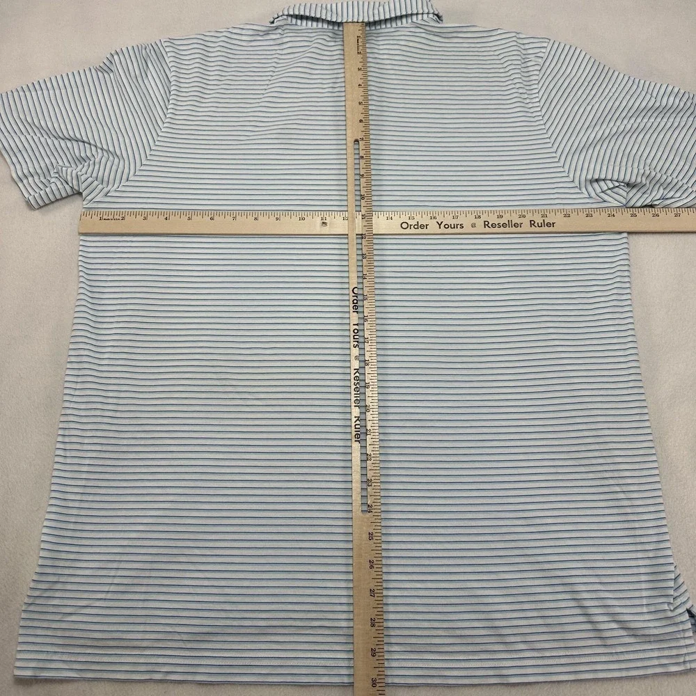 Peter Millar Polo Shirt Mens XL‎ Blue White Stripe Pima Cotton Golf Casual Knit
